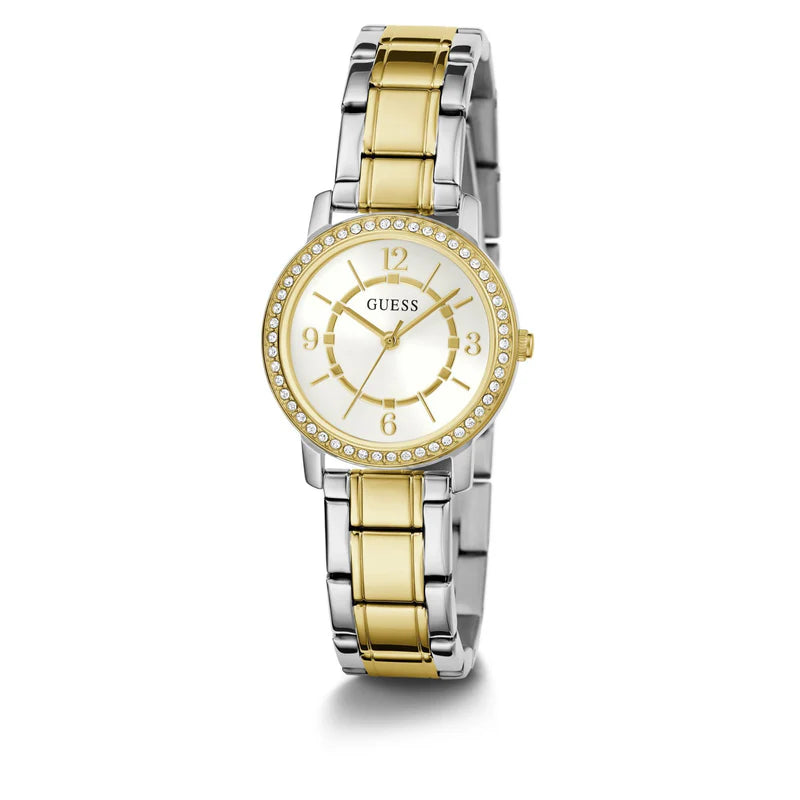 Guess Ladies Two-Tone Silver/Gold Stainless Steel Analog Watch with White Dial
