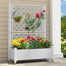 Stefanplast 80 L Outdoor Rectangular Planter Box with Trellis – White Wood-Effect