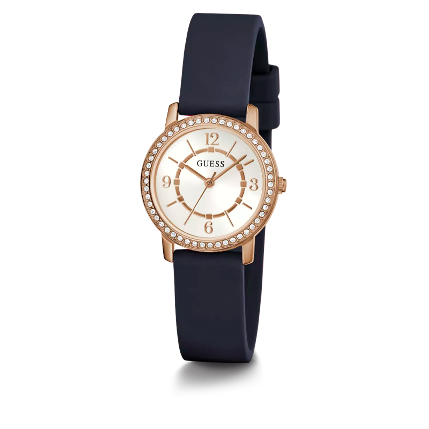 Guess Ladies Round Watch with Navy Silicone Strap