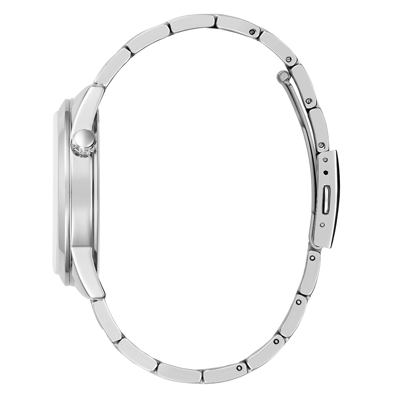 Guess Men's Round Silver-Tone Stainless Steel Bracelet Watch