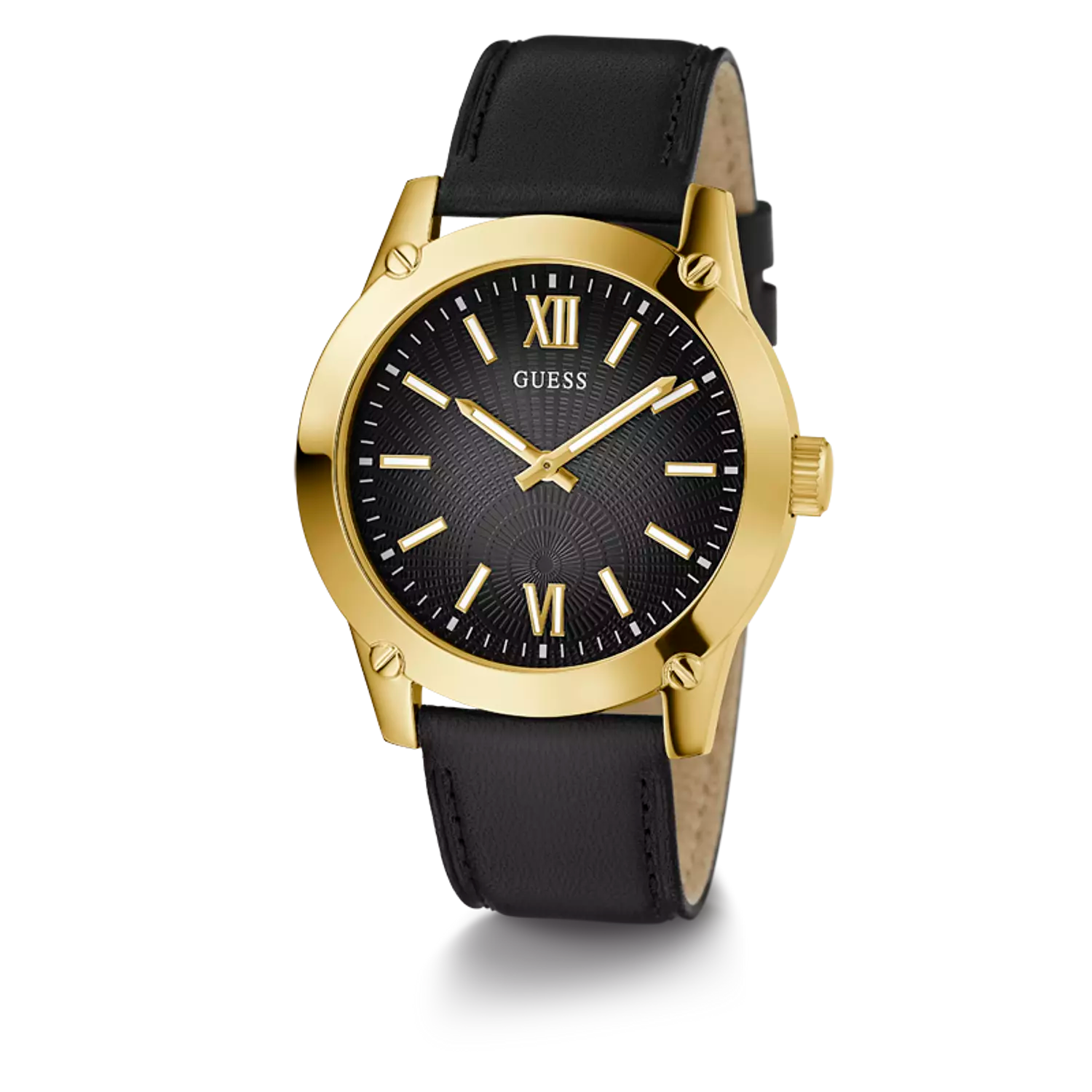 Guess Men's Analog Watch with Black Leather Strap