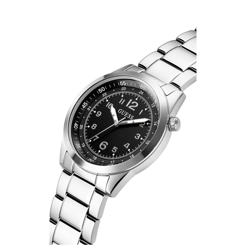 Guess Men's Round Silver-Tone Stainless Steel Bracelet Watch