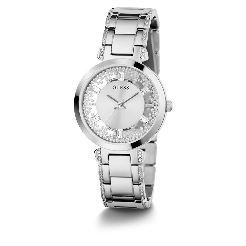 Guess Ladies’ Silver Tone Watch with Polished Case and Stainless Steel Band