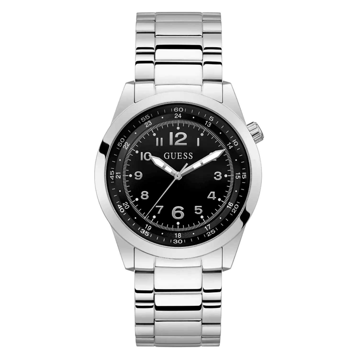 ساعة جيس رجالية بتصميم دائري وسوار ستانلس ستيل فضي