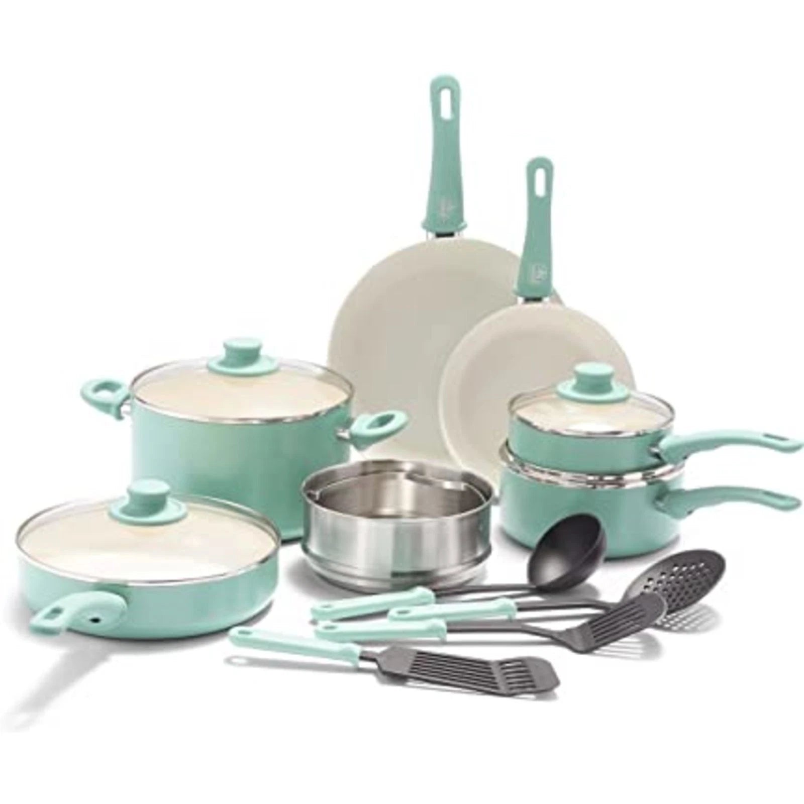 GreenLife Cookware Set 15-Piece Soft Grip Ceramic Non-Stick PFAS Free - Safqqa Egypt