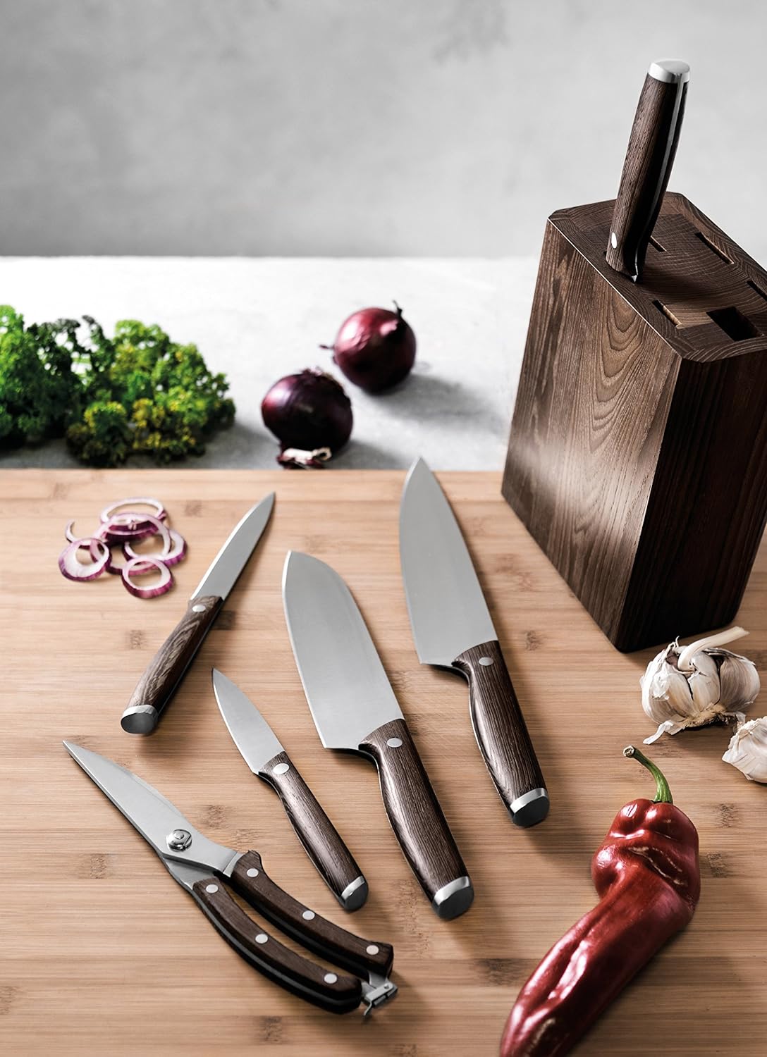 BergHOFF 7 pcs Knife Set with Dark Wooden Stand - Safqqa Egypt