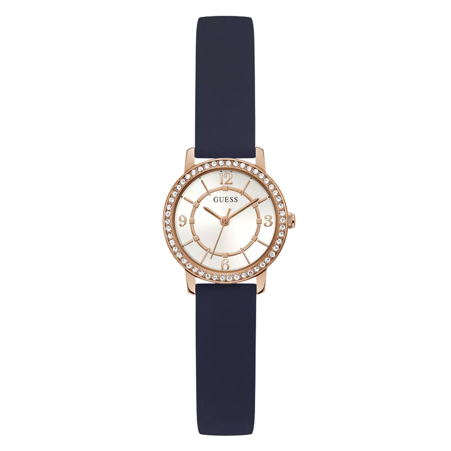 Guess Ladies Round Watch with Navy Silicone Strap