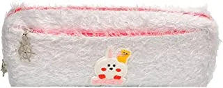 Portable Fur Pencil Case with Large Capacity and 2 Pockets - White